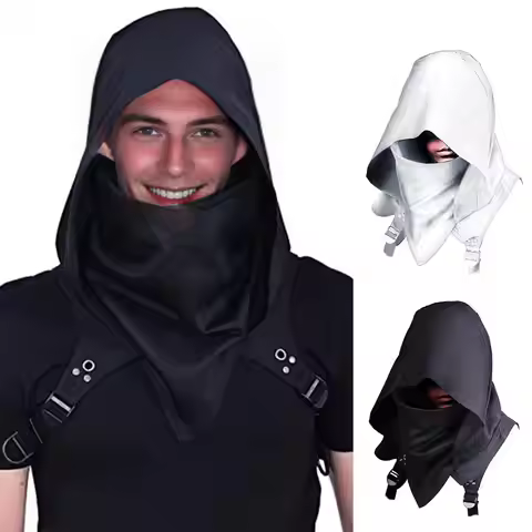 Cyberpunk Cowl Hood Scarf Short Medieval Cape Assassin Hat Pagan Costume Accessory Cloak Outfit For 