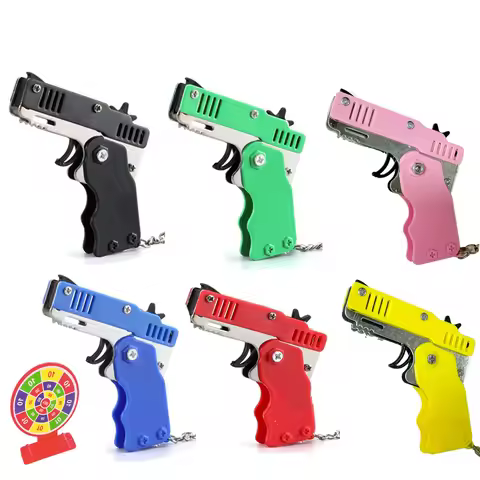 1PCS keychain gun 60 rubber bands rubber band gun Shooting Pistol Alloy Kid Outdoor Party metal gun 