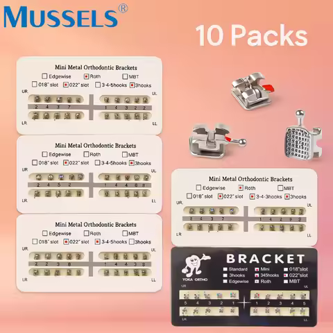 10Packs Dental Orthodontic Metal Brackets Braces Mini Roth/MBT/Edgewise Slot 0.022 0.018 Hooks 345 M
