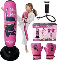 Punching Bag for Kids - 5' 3" Ninja Kids Inflatable Punching Bag Combo Kit with Kids Boxing Gloves, a Pump and Repair Kit. Boxing Bag for Immediate Bounce Back