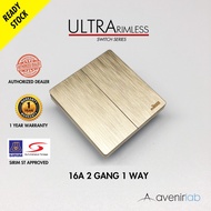 reTouch Ultra Rimless 2 Gang 1 Way 16A Wall Switch SIRIM Approved [GOLD]