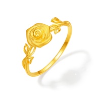 ZHOU LIU FU 周六福 24K Gold Jewelry Set Rose Necklace Bracelet Ring Fashion Jewelry for Women Girl Adju