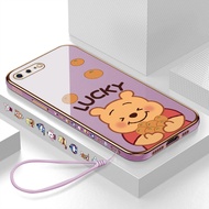 Jizetin เคสใหม่สำหรับ iPhoneเคสสำหรับ iPhone 6 6 + 6S 6S + 7 7 + 8 8 + X XR XS XS Max SE 2020 (ฟรีสายคล้อง) การ์ตูน Lucky หมีพูห์หมีขอบสี่เหลี่ยมรูปแบบปลอกชุบเคสโทรศัพท์หรูหราชุบเคสโทรศัพท์อ่อน
