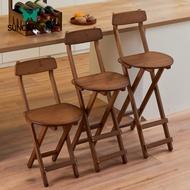 Portable Simple Foldable Chair  Solid Wood High Leg Chair Heightened Backrest Bar Stool High Leg Folding Stool