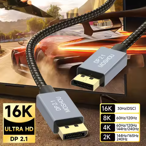 MOSHOU DisplayPort 2.1 Cord DP 2.1 Display Port 2.1 Cable 80Gbps 16K@60Hz 8K@60Hz FreeSync G-Sync HD
