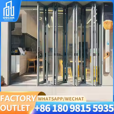 Exterior Foldable Jalousie Doors Double Tempered Glass Aluminium Alloy Opening Design for Hotel Balc