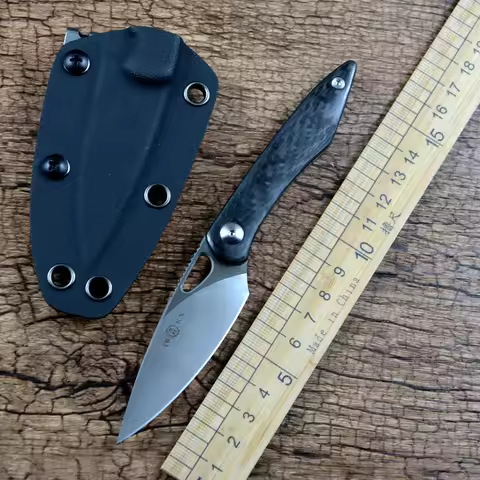 TWOSUN TS580 M390 Blade Hunting Fixed Knife Black Carbon Fiber Handle with Kydex Sheath Outdoor Camp