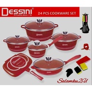 DESSINI ITALY Granite Aluminium Non Stick Casserole Pot Bowl Double Sided Grill Fry Pan Cookware Tool (24 Pcs)