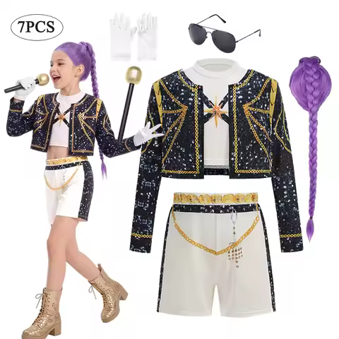 Girl Halloween Cosplay Pop Singer Fashion Show Clothes Stage Performance 3 PCS Dress Up Uniform Chil