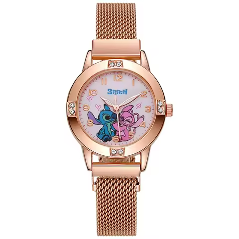 Cartoon Diamond Stitch Watches Girls Women Kawaii Hello Kitty Children Watch Ladies Gold Sliver Meta