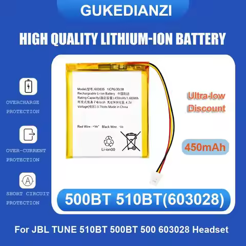 500BT 510BT(603028) Headset Battery For JBL 500 510 BT ,TUNE 510BT 500BT 603028 450mAh High Quality