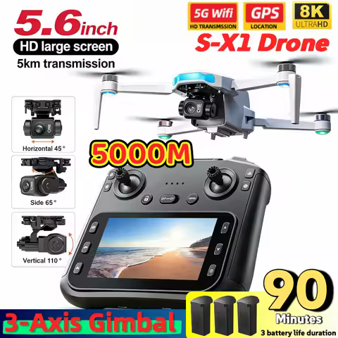 S-X1 MAX GPS Drone with 3-Axis Gimbal 5000m FPV 8K/4K HD Camera with LCD RC Screen 3 Batteries Profe