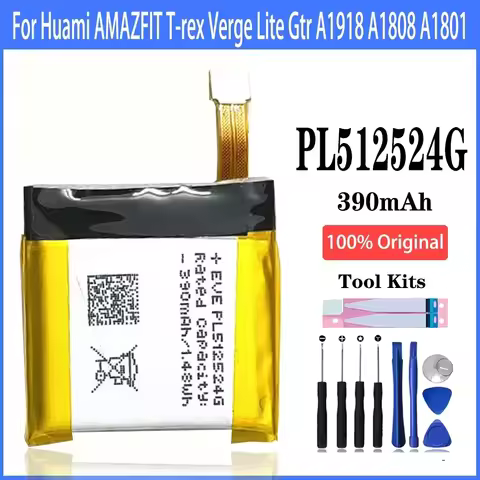 Original 390mAh PL512524G PL502524V Battery For Huami Amazfit Tyrannosaurus T-rex Pro Verge Lite A19
