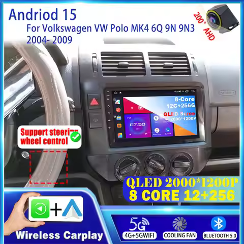 Android 15 polo 9n3 carplay for Volkswagen VW Polo MK4 6Q 9N 9N3 2004 - 2009 vw polo 9n multimedia c