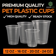 [READY STOCK] Premium PET Plastic Cup Flat Dome Lid Thick Material Disposable Cup 12oz 16oz 20oz24oz