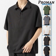 【Dari Perak】ProMan baju t shirt lelaki berkolar baju polo sutera ais lelaki tee asas ootd Kasual Len