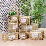 Straw Flower Pot Succulent Creative Hand-Woven Flower Arrangement Portable Flower Basket Rattan Willow Flower Shop Supplies Succulent Nordic