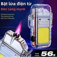 Bật Lửa Điện Cao Cấp 3 in 1. Kiêm Đèn Pin LED 3 Chế Độ, Móc Khoá Tiện Lợi,  Sạc Nhanh Type C, Chống 