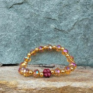 Feng Shui Amber Crystal w/ 4 Clover Leaf Charm Bracelet