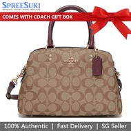 Coach Handbag In Gift Box Crossbody Bag Signature Mini Lillie Carryall Khaki Boysenberry # 91494D2