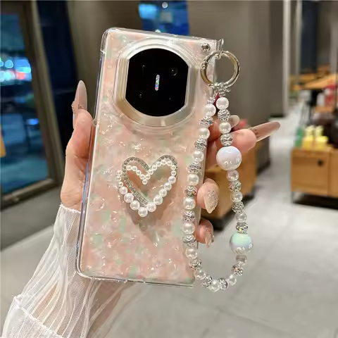 Diy Heart Pearl Bracelet PC Case For Huawei Mate X7 Case Mate X6 Cover Mate X5 Mate X3 Capa Mate X7 