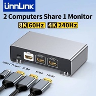 NEW Unnlink 8K 60Hz HDMI Switch 2 Ports 4K 240Hz HDMI Splitter 2 In 1 Out for 2 Desktop PC or PS5/4 
