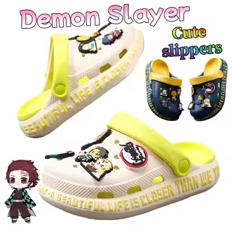Demon Slayer Crocs Cute Fashion Cartoon Creative Kamado Tanjirou Anti-Slip Soft Sole Slippers Gift f