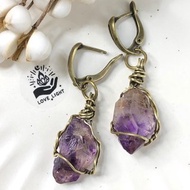 超七原礦手工耳環 黃銅編織 銅耳扣 自然療癒系設計飾品