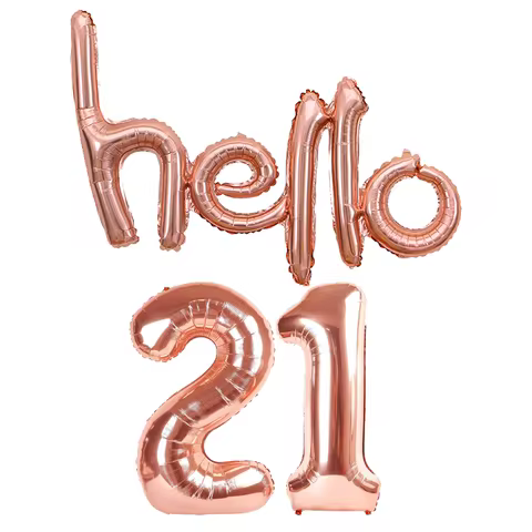 Rose Gold hello Letter Balloon 32In Number Foil Balloons For 13th/16th/18th/21st/30th/40th Women Gir