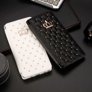 [Woo Fashion Case] เคสแบบฝาพับสำหรับ Samsung การ์ดกระเป๋าสตางค์หนัง S10 Lite S22 S9 S21 S20 FE 5G ULTRA Plus Crown เคสโทรศัพท์ติดเพชร Note 8 9 Coque
