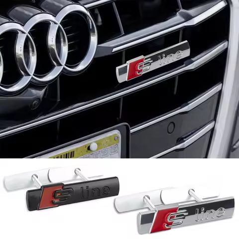 Sline Emblem 3D Metal Car Front Grille Badge For Audi A3 A4 A6 A7 A5 Q3 Sportback B8 B9 C6 Q5 B6 S5 