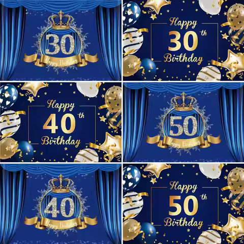 Happy 30th 40th 50th 60th Birthday Party Decor Balloon Backdrop Blue Gold Birthday Photography Backg