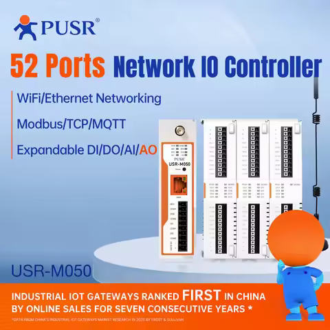 PUSR 52 Port Expandable I/O Module 2DI+2DO Modbus Gateway Support TCP/RTU/MQTT Wifi/Ethernet Network