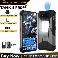 Unihertz by 8849 Tank 4 pro 5G AI Rugged Phone Built-in 720P Projector Dimensity 8300 512GB/1TB ROM 