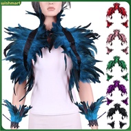 [WM]  Feather Shawl Scarf Feather Shawl Bracelet Set Feather Shawl Gothic Style Collar with Wrist Ri