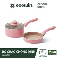 Ecowin Nonstick Cookware Set - Milk Pan + Frying Pan Pink Periuk Pfoa-Free Suitable For All Stoves