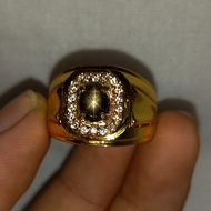 926 GOLD SILVER RING WITH BLACK STAR SAPPHIRE GEMSTONE natural