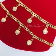 [VELLITA]Cop916 Bracelet "Curb Dangle CZ Love" Clip Hook Adults/Kids 999.9 Gold Plated <Rantai Tanga