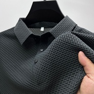 Ice Silk Short Sleeve T-shirt for Men's Summer New Polo Collar Mesh Solid Top Versatile Casual Short Sleeve T-shirt