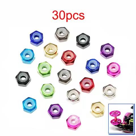30Pcs M2 Lock Nuts Color Anti-loosening Self-locking Nut 15500 94690 15493 for Tamiya MINI 4WD Car M