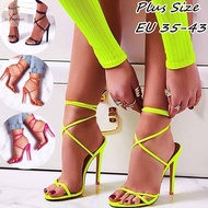 HM1 Women Fashion Candy Color Shoes Lace Up High Heels Women Shoes Plus Size