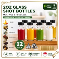 60ml Empty Shot Glass bottle12/24PC Clear Glass Bottle Round Bottom With Cap & Insert Mini Sampling 
