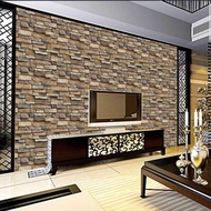 Wallpaper Sticker Dinding Batu Alam Coklat Abu-abu 3D Kekinian Ruang Tamu Kamar Tidur Mewah
