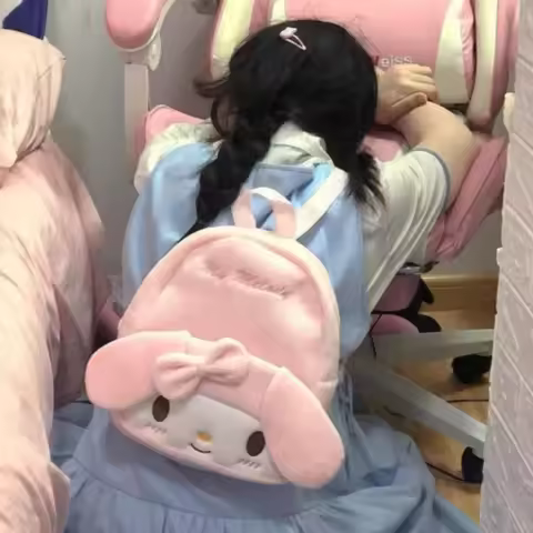 Cute Melody Backpack JK Uniform Bag Kuromi Soft Girl Plush Handheld Shoulder Student Large Capacity 