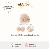 ARA Set (Newborn Hat, Mitten, Booties) - Hat, Gloves, Baby Footwear - C04
