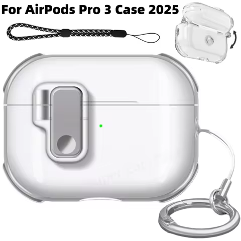 Earphone Case for AirPods Pro 3 2025 with Secure Lock Soft TPU Transparent Case with Lanyard for App
