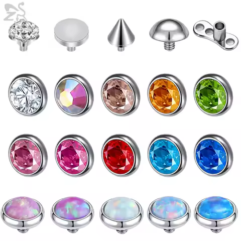 ZS 1PC 16G Stainless Steel Micro Dermal Piercing for Women CZ Opal Dermal Anchor Surface Piercings S