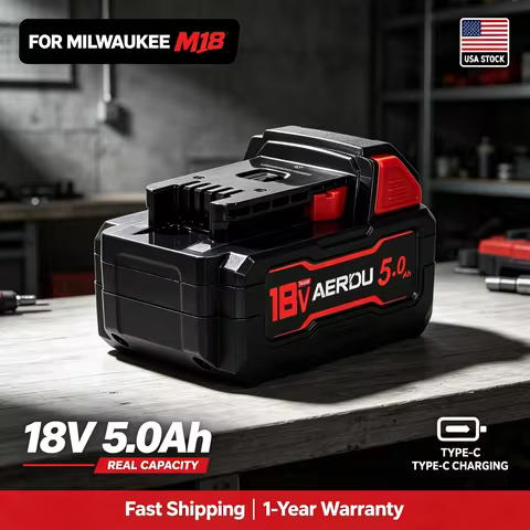 Upgraded 18V 5.0Ah Battery For Milwaukee M18, Type-C Charging Port Built-in, Replacement for 48-11-2