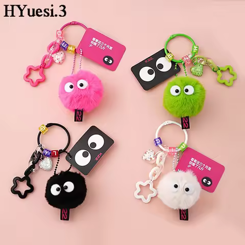 Cute Plush Monster Keychain 3D Cartoon Pompom Briquettes Charms With Key Rings For Girls Bag Earphon