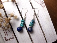 純銀設計耳環 綠松石+青金石(耳勾)/原石